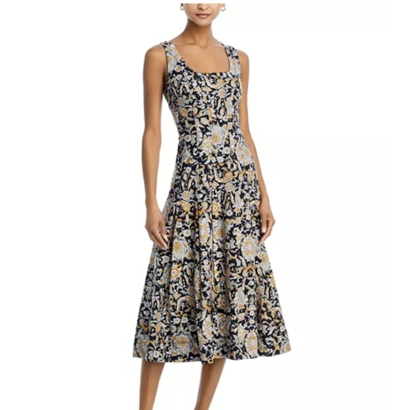 Veronica Beard Jolie Black and Gold Floral Midi Dress_1 - Picture 1 of 8